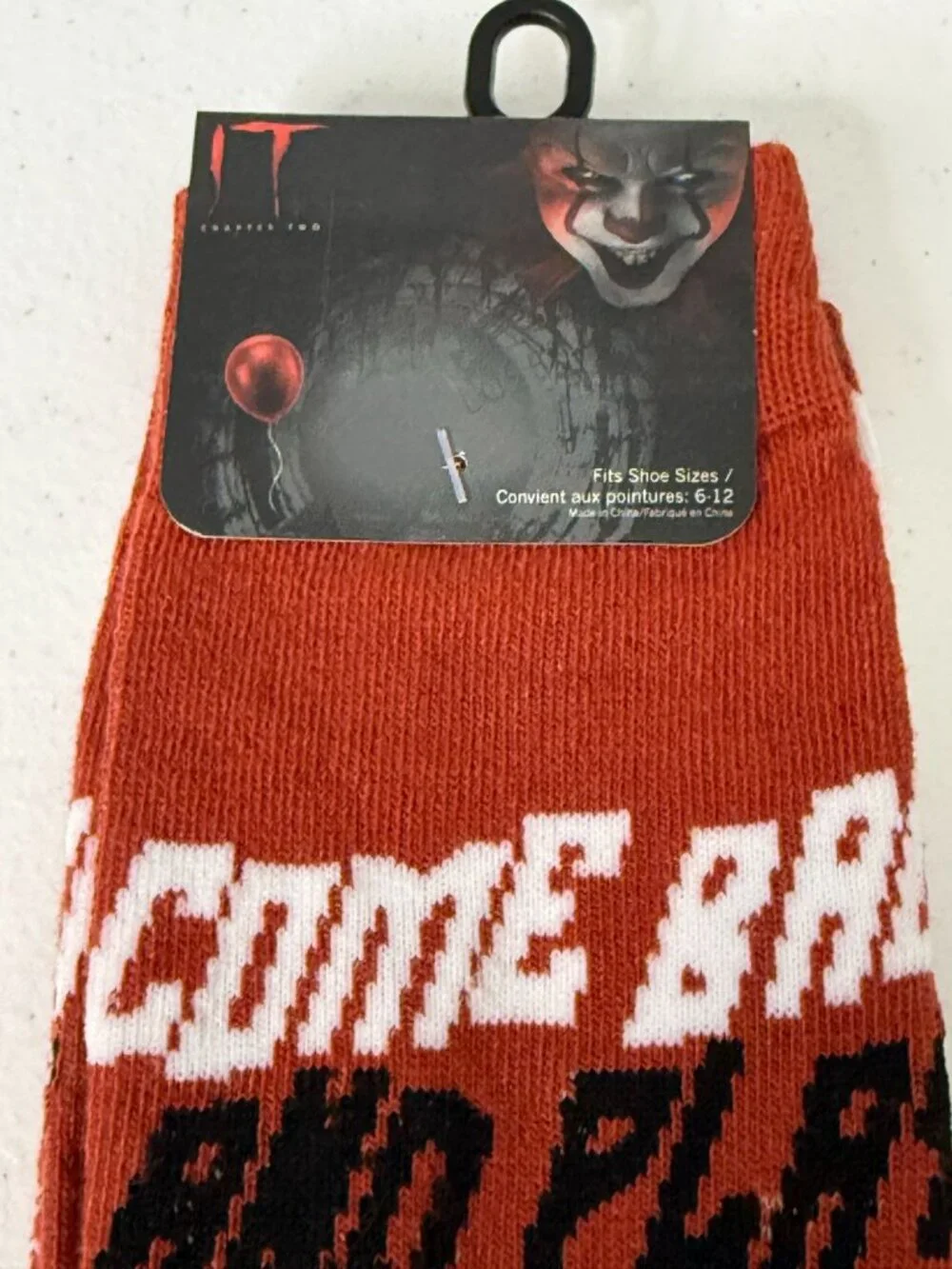 IT Pennywise Come Back and Play Horror Crew Socks Size 6-12 NWT